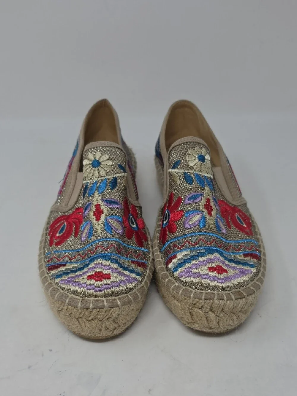 Johnny Was Floral Embroidered Platform Espadrilles Shoes Size 38
